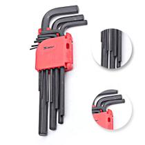 Jogo de chave allen longa, 1,5 - 10 mm, crv, 9 pcs, oxidado preto//mtx