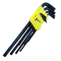 Jogo de Chave Allen Longa Alen Reta ou Jogo de Chave Torx Torque Longa 9 Peças em Aço Cromo Vanádio Oxidado Preto