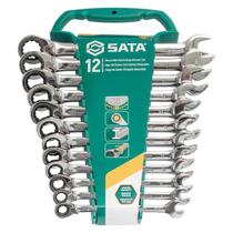 Jogo de Chave Combinada com Catraca Reversível 8 a 19mm 12 peças Sata ST08044 Jogo de Chave Combinada com Catraca Reversível 8 a 19mm 12 peças Sata ST08044