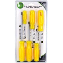 Jogo de chave de fenda e philips com ponta imantada + cabo plastico 6 pecas na cartela