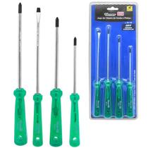 jogo de chave de fenda e philips com ponta imantada + cabo translucido verde 4 pecas - WESTER