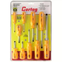 Jogo de chave de fenda simples e fenda cruzada phillips 10 peças - 61102 - cortag Jogo de chave de fenda simples e fenda cruzada phillips 10 peças - 61102 - cortag