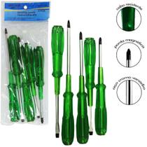 jogo de chave fenda e philips ponta imantada cabo translucido verde saint plus 5 pecas - PEN TECH