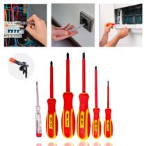 Jogo de Chave Isoladas Profissional Fenda e Phillips Isoladas 6 Peças para Manutenção Elétrica