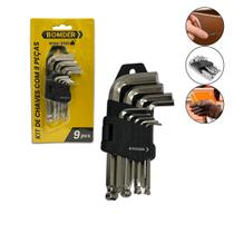 Jogo De Chaves Allen Hexagonal Curta 1,5 A 10mm Ponta Abaulada CR-V Profissional 9 Peças