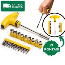 Jogo De Chaves Catraca Boca T 21 Peças Profissional Kit Bits Soquetes Fenda Philips Torx Alto Torque