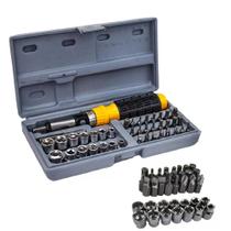 Jogo de Chaves Catraca Reversivel 41 Peças C/ Soquetes e Bits Kit de Ferramentas C/ Maleta