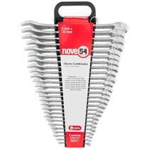 Jogo de Chaves Combinada 6 a 32MM Cromada 26 Peças e Suporte NOVE54