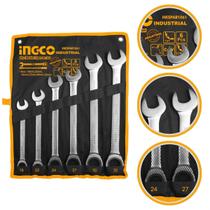 Jogo de Chaves Combinadas Catraca INGCO 19 a 32mm Kit 6 Peças Profissional Boca Estriada Estrela Aço