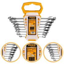 Jogo de Chaves Combinadas Catraca INGCO 8 a 19mm Kit 8 Peças Profissional Boca Estriada Estrela Aço Jogo de Chaves Combinadas Catraca INGCO 8 a 19mm Kit 8 Peças Profissional Boca Estriada Estrela Aço