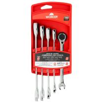 Jogo de Chaves Combinadas com Catraca Flexível 5 Peças Worker Jogo de Chaves Combinadas com Catraca Flexível 5 Peças Worker