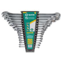 Jogo de Chaves Combinadas Cromadas de 6 a 32mm com 15 Peças Sata Jogo de Chaves Combinadas Cromadas de 6 a 32mm com 15 Peças Sata