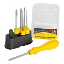 Jogo de chaves de fenda 6 pecas, cabo injetado, hastes em aço especial intercambiáveis. Jogo de chaves de fenda 6 pecas, cabo injetado, hastes em aço especial intercambiáveis.