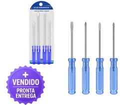 Jogo de Chaves de Fenda e Philips 4 Peças Cabo Transparente Azul