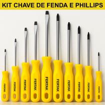 Jogo de Chaves de Fenda e Phillips 10 Peças Kit De Chave Profissional Magnética - Fertak