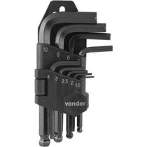 Jogo de chaves hexagonais allen, abauladas, 1,5 mm a 10 mm, 9 peças Vonder Jogo de chaves hexagonais allen, abauladas, 1,5 mm a 10 mm, 9 peças Vonder