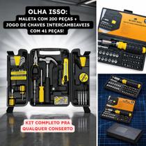 Jogo De Chaves Intercambiaveis 41 peças Kit De Ferramenta 200 Peças Com Maleta Manutenção Completa Casa Profissional