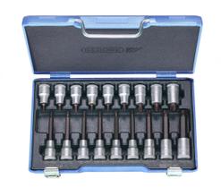 Jogo de Chaves Soquetes Tork Hexalobular de T20 à T60 Encaixe 1/2" com 18 Peças - Gedore 024797