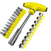 Jogo de Chaves Universal 24 Pecas Boca T Profissional Bits Canhoes Fenda Philips e Soquetes