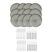 Jogo de Churrasco 12 Pratos Rustic 28cm e Talheres 24 peças Zurique Tramontina