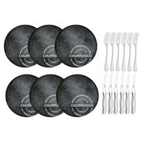 Jogo de Churrasco 6 Pratos Carbon 25cm e Talheres 12 peças Zurique Tramontina Jogo de Churrasco 6 Pratos Carbon 25cm e Talheres 12 peças Zurique Tramontina