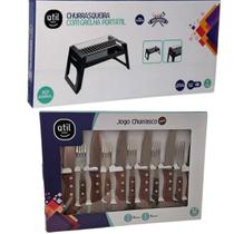 Jogo de Churrasco Talheres com 6 Garfos e 6 Facas + Churrasqueira Carvão