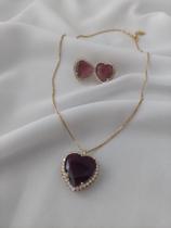 Jogo de Colar e Brincos Semi Joias na Cor Ametista de Zircônia