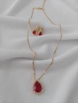 Jogo de Colar e Brincos Semi Joias Vermelho