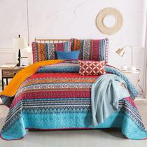 Jogo de Colcha Boho WONGS BEDDING Tamanho Solteiro Laranja/Azul em Microfibra