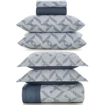 Jogo de Colcha e Lençol Queen Karsten Percal 160 Fios 100% Algodão Estampado Cama 7 Peças