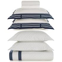 Jogo de Colcha e Lençol Queen Karsten Percal 200 Fios 100% Algodão Estampado Cama Dobra Feita 7 Peças