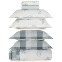 Jogo de Colcha e Lençol Queen Karsten Percal 200 Fios 100% Algodão Estampado Cama Dobra Feita 7 Peças