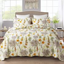 Jogo de colcha NEWLAKE King com estampa floral amarela, dupla face
