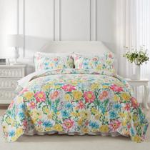 Jogo de colcha tamanho king NEWLAKE Dreamy Flowers dupla face