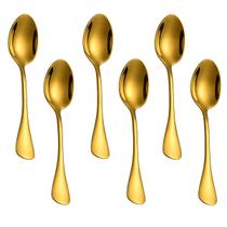 Jogo de Colher Dourada Chá Sobremesa Café Aço Inox Gold 6un