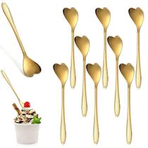 Jogo De Colher Dourada Design Coração Aço Inox 5un Sobremesa