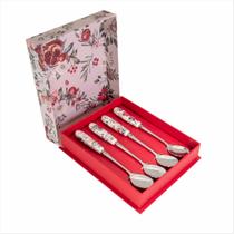 Jogo De Colher Inox Estampa Floral Sobremesa Cabo Porcelana Jogo De Colher Inox Estampa Floral Sobremesa Cabo Porcelana