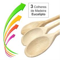 Jogo de Colheres de Madeira Cozinha 3 Tamanhos Colher de Pau Multiuso