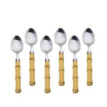 Jogo de Colheres para Sobremesa com Cabo de Plástico Bambu de Inox 18,5cm 6 Peças - Lyor Jogo de Colheres para Sobremesa com Cabo de Plástico Bambu de Inox 18,5cm 6 Peças - Lyor