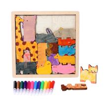 Jogo de combinação de quebra-cabeças de animais de madeira WODI Montessori 3+ Years