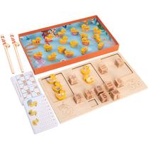 Jogo de contagem e matemática de patos de madeira para crianças Brinquedo de aprendizagem precoce