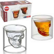 Jogo de copo de vidro com parede dupla bistro caveira com 2 pecas 75ml na caixa