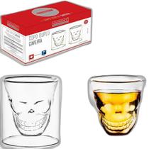 Jogo De Copo De Vidro Com Parede Dupla Caveira 2 Pçs 150Ml