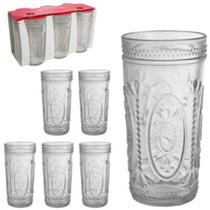 Jogo de copo de vidro decorado com 6 peças Agadir 240ml para água suco kit conjunto de copos