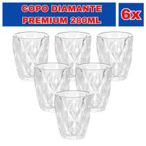 Jogo De Copo De Vidro Diamante Para Agua Suco Bebidas Conjunto De 6 Copos Resistente Vidro Grosso Diamond Linha Premium 280ml