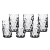 Jogo de copo de vidro diamond transparente com 6 peças 340ml grande para cozinha