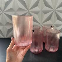Jogo de copo de vidro rosa canelado com 6 peças 450ml resistente grande kit conjunto copos de água suco cozinha mesa Jogo de copo de vidro rosa canelado com 6 peças 450ml resistente grande kit conjunto copos de água suco cozinha mesa