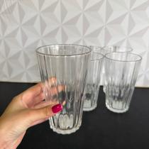 Jogo de copo de vidro transparente com 6 peças grande 470ml canelado kit conjunto copos branco