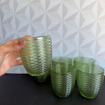 Jogo de copo de vidro verde com 6 peças baixo canelado decorada kit conjunto copos 360ml