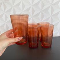 Jogo de copo de vidro vermelho / laranja com 6 peças 320ml listras decorativo grande